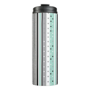 Moderne gestreifte Minzgrün und Grau  Thermosbecher