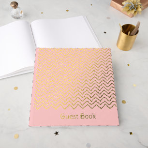 Moderne gewellte Zickzack-Chevron-Muster auf Rosa Gästebuch