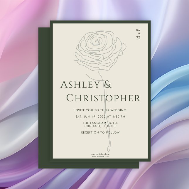 Moderne, Gezeichnet Blumenblume, Moos, Grüne Hochz Einladung (Von Creator hochgeladen)