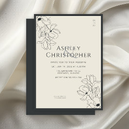 Moderne Gezeichnet Blumenblume Onyx Hochzeit Einladung