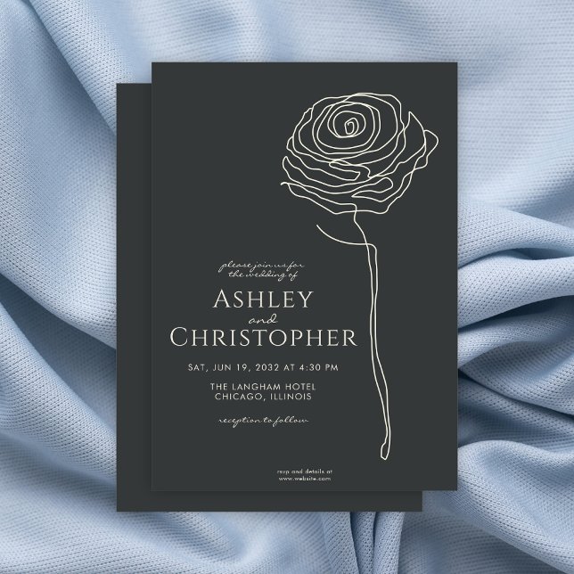 Moderne Gezeichnet Blumenblume Onyx Hochzeit Einladung (Von Creator hochgeladen)