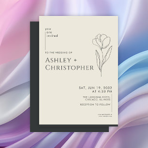 Moderne Gezeichnet Blumenblume Onyx Hochzeit Einladung