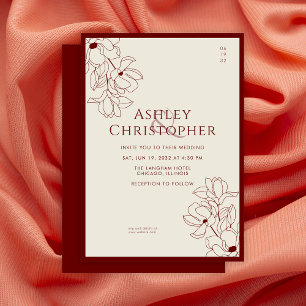 Moderne Gezeichnet Blumenriss Red Wedding Einladung