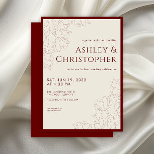Moderne Gezeichnet Blumenriss Red Wedding Einladung