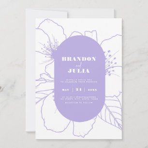 Moderne Gezeichnet florale Kontur Lilac Lavender Q Einladung