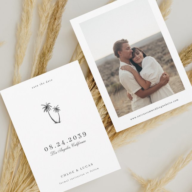 Moderne Gezeichnet Palmen & Foto Tropische Hochzei Save The Date (Von Creator hochgeladen)