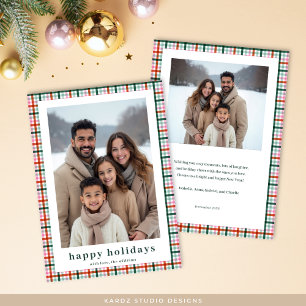 Moderne Gingham Family 2 Foto Happy Holidays Card Feiertagskarte
