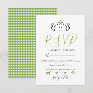 Moderne Gingham-Katzen in Liebe Hochzeit RSVP Karte