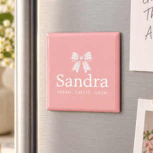 Moderne Gingham-Rosa-Schleifen-Namenszitat Magnet