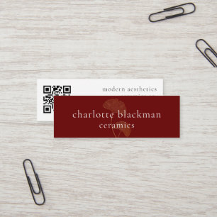 Moderne Gingko Leaf QR Code Mini Red Business Card Visitenkarte