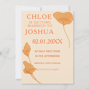 Moderne Ginkgo-Blatt-Hochzeitseinladung Terrakotta Einladung