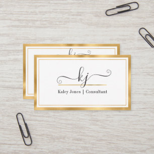 Moderne Girl 2 Monogram Script Gold White Business Visitenkarte