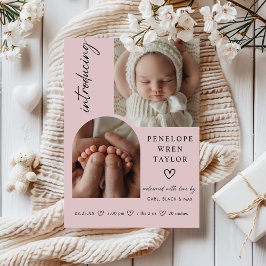 Moderne Girl Birth Announcement Foto Collage Card Einladung