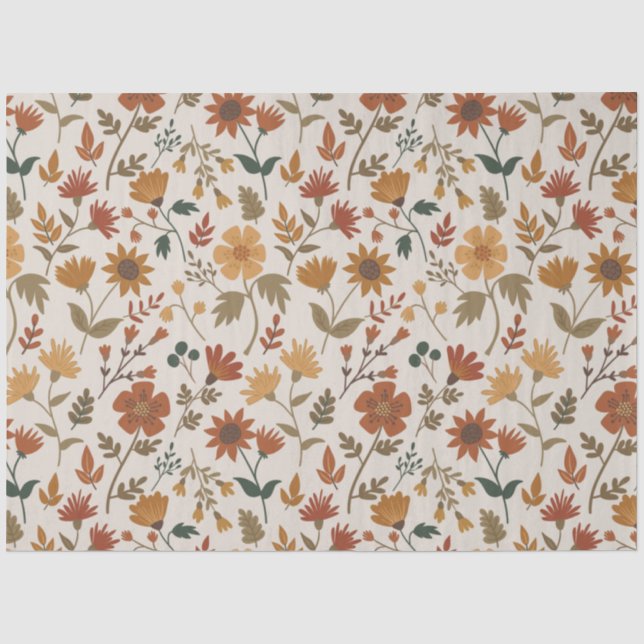 Moderne Girl-Blume und Leaf-Muster Goldrust Seidenpapier (Vorderseite)