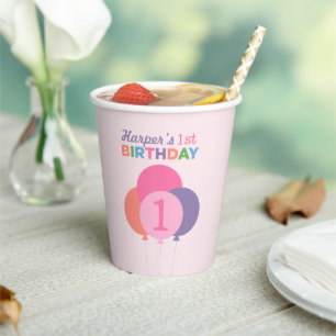 Moderne Girl Pink Lila Balloons Pa Pappbecher