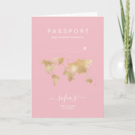 Moderne Girl Pink Passport Weltkarte Kinderdusche Einladung