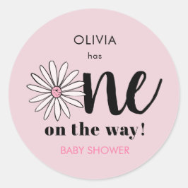 Moderne Girls Baby Shower Daisy Floral Runder Aufkleber