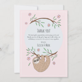Moderne Girls schlafen Sloth Baby Dusche Dankeskarte