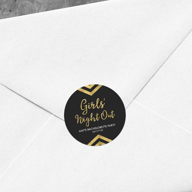 Moderne Girls'Night Out Imitate Gold Zickzack Runder Aufkleber (Von Creator hochgeladen)
