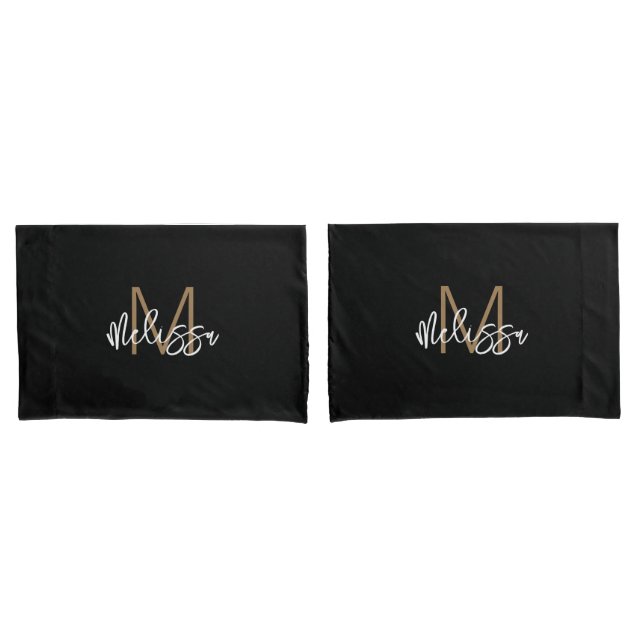 Moderne Girly Black Monogram Erstname Chic Kissenbezug (Vorderseite-Set)