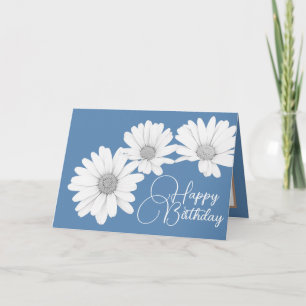 Moderne Girly Daisies Floral Blume Blauer Geburtst Karte