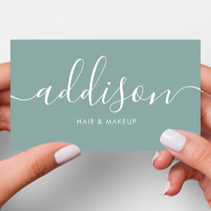 Moderne Girly Dusty Teal Minimalistische Kalligraf Visitenkarte