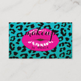 Moderne Girly Elegante Leopard Print Pink Lips Visitenkarte