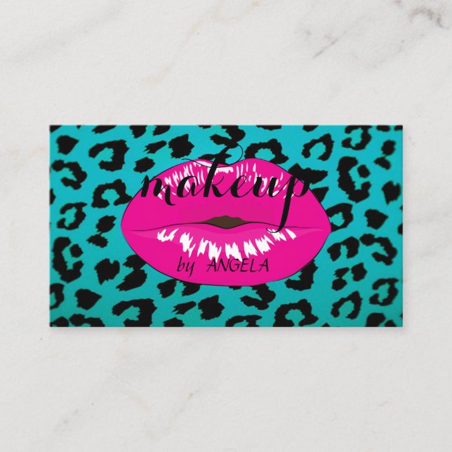 Moderne Girly Elegante Leopard Print Pink Lips Visitenkarte (Vorderseite)