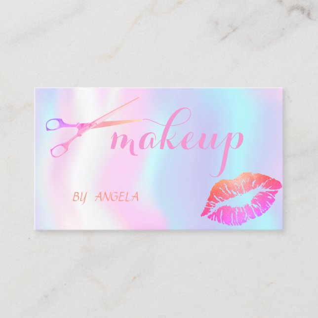 Moderne Girly Elegante Lips, Scheren Holografisch Visitenkarte (Vorderseite)