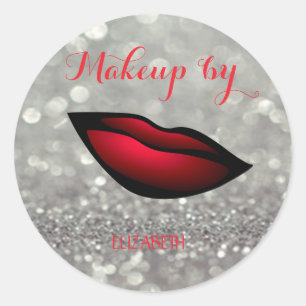 Moderne Girly, Glitzer, Bokeh Rote Lippen Runder Aufkleber