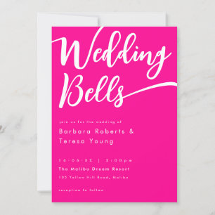 Moderne Girly Hot Pink Bells Calligraphy Wedding Einladung