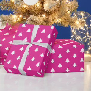 Moderne Girly Hot Pink Weihnachtsbäume Geschenkpapier