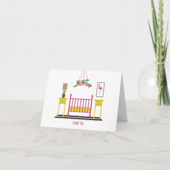 Moderne Girly Kinderzimmer Babydusche Vielen Dank Dankeskarte (Vorderseite)