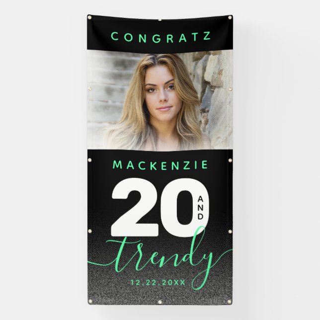 Moderne Girly Mint Green 20 und Trendy Banner (Vertikal)