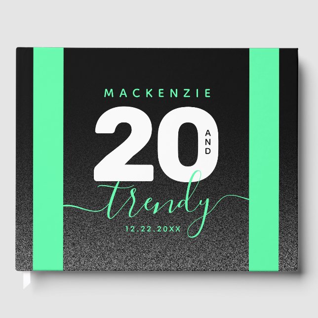 Moderne Girly Mint Green 20 und Trendy Gästebuch (Vorderseite)