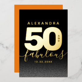 Moderne Girly Orange 50 und fabulous Folieneinladung