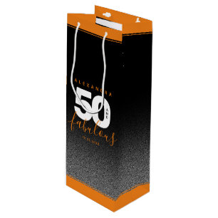 Moderne Girly Orange 50 und fabulous Geschenktüte Für Weinflaschen