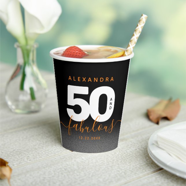Moderne Girly Orange 50 und fabulous Pappbecher (In Situ)