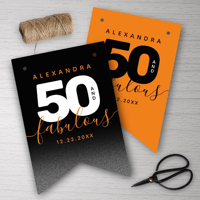 Moderne Girly Orange 50 und fabulous Wimpelkette (Girly Orange 50 and Fabulous Her 50th Birthday Bunting Flags Cover Photo.)