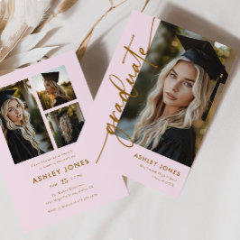 Moderne Girly Pink & Gold 4 Foto Graduation Party Einladung