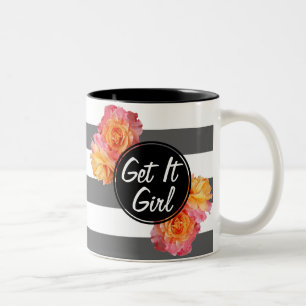 Moderne Girly Pink Roses bekommen es Mädchen Zweifarbige Tasse