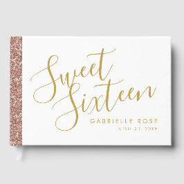Moderne Girly Rose Gold Glitzer Stripe Sweet 16 Gästebuch