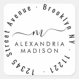 Moderne Girly Script Monogram-Initialadresse Quadratischer Aufkleber