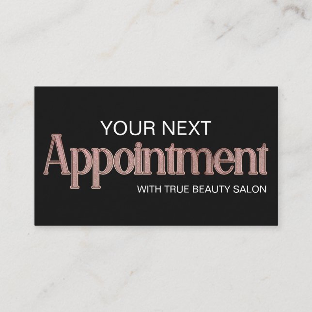 Moderne Glam Black Rose Gold Glitzer Typografie Terminkarte (Vorderseite)