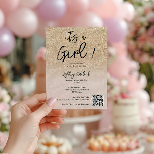 Moderne Glam Gold Glitzer Pink Ombre Girl Baby Sho Einladung