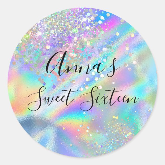 Moderne Glam Imitate Holografischer Regenbogen Swe Runder Aufkleber (Vorderseite)