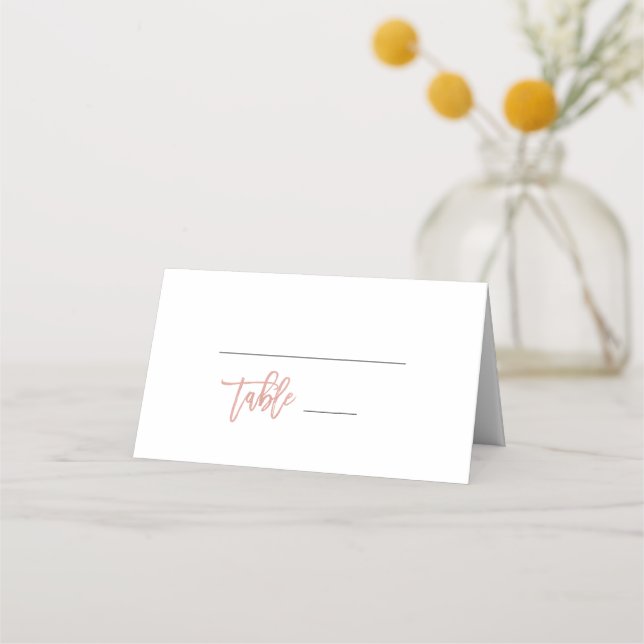 Moderne Glam Rose Gold Hochzeit geklappte Platzkar Platzkarte (Vorderseite)