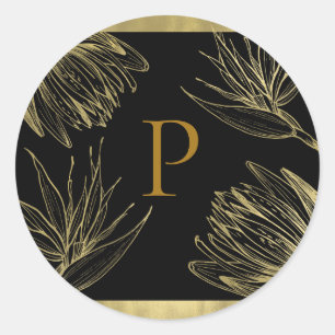 Moderne Glamour Gold & Schwarze Tropische Botanisc Runder Aufkleber