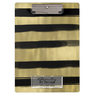 Moderne Glamour Schwarz & Gold Pinselstrich Streif Klemmbrett