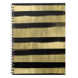 Moderne Glamour Schwarz & Gold Pinselstrich Streif Notizblock